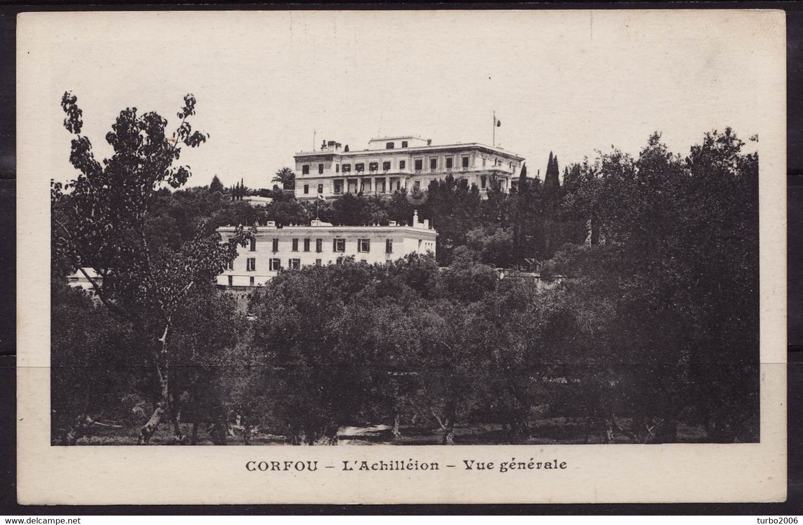 Greece : Old Postcard From Corfu Achilleion With French Naval Cancellation With Violet Ancer On The Back. - Ionian Islands