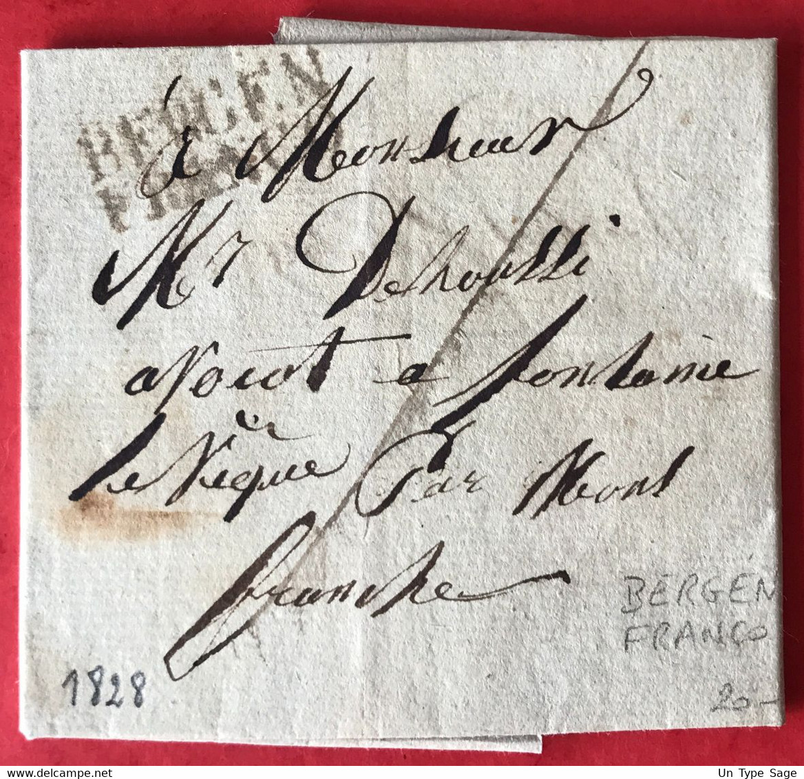 Belgique, Griffe BERGEN FRANCO Sur Lettre 1828 - (A799) - 1794-1814 (Période Française)