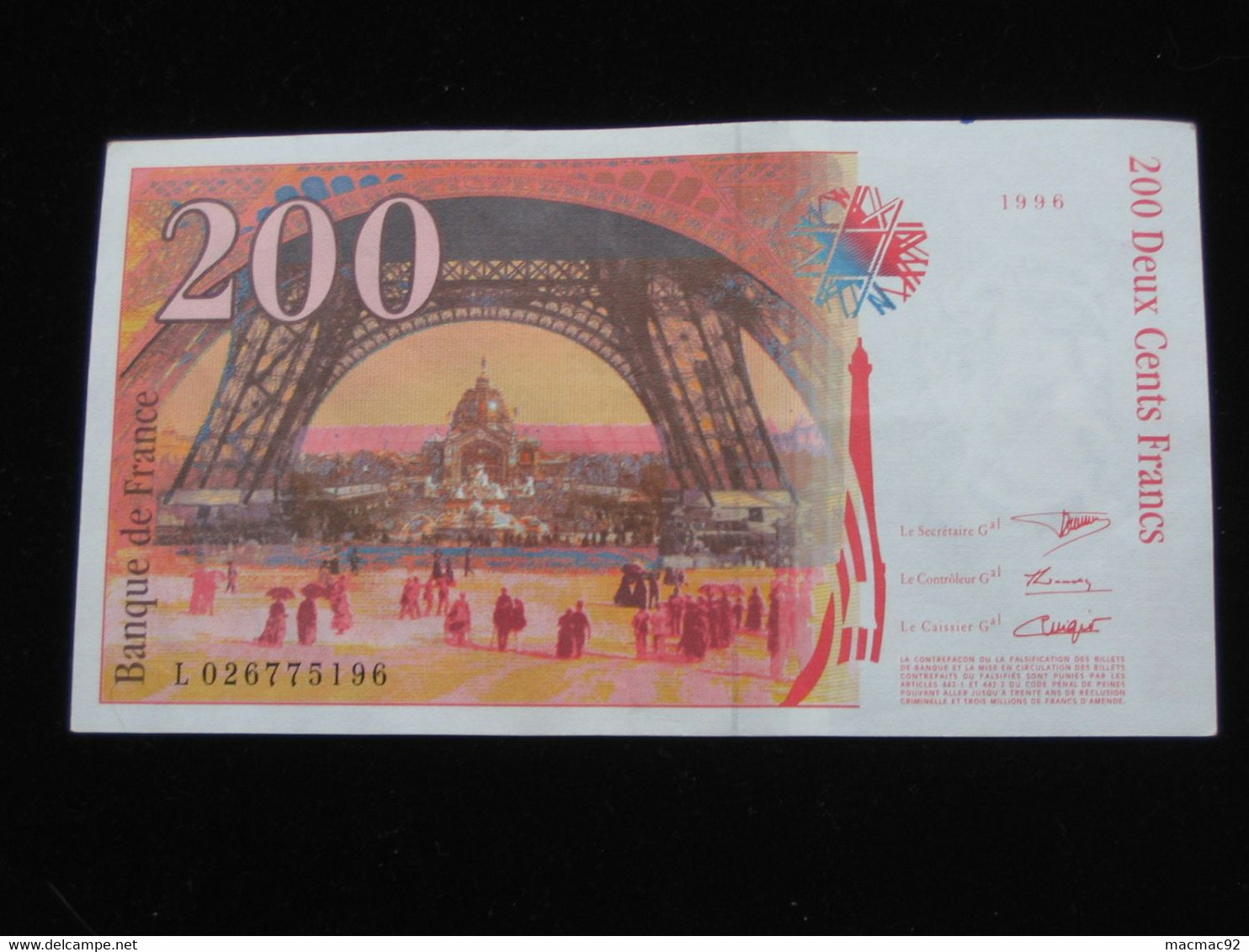 200 Deux Cents Francs - EIFFEL - 1996   **** EN ACHAT IMMEDIAT **** - 200 F 1995-1999 ''Eiffel''