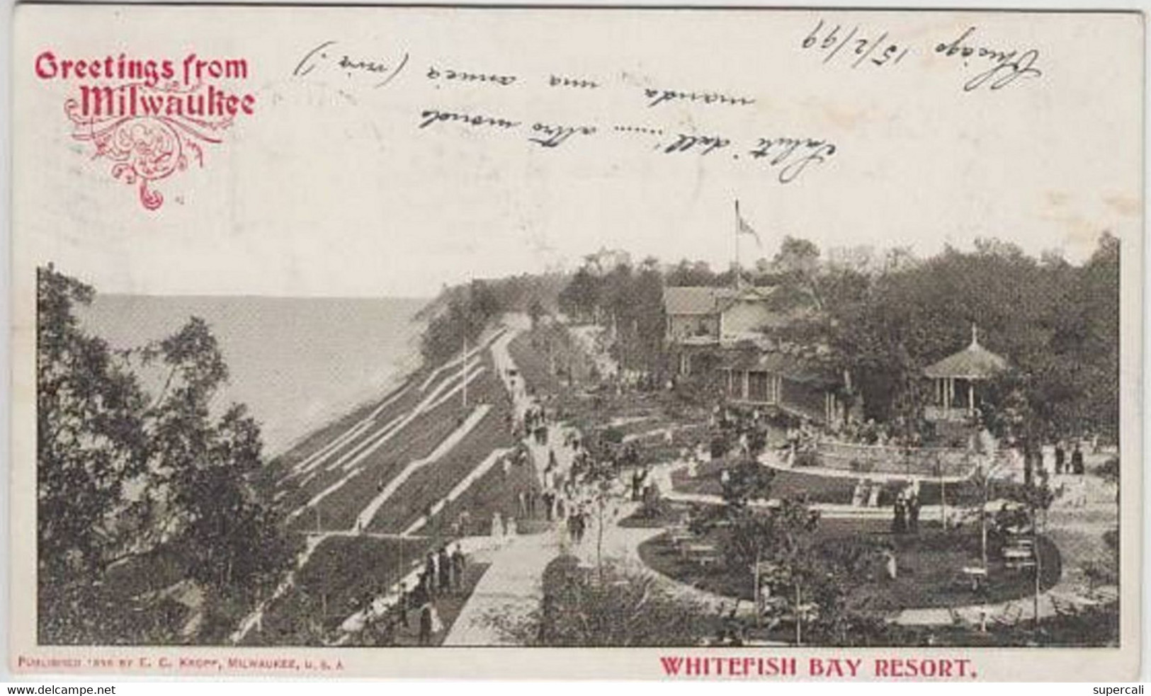 REF18.396 ETATS-UNIS. . GREETINGS FROM MILWAUKEE.WHITEFISH BAY RESORT PUBLISHED 1899 - Milwaukee