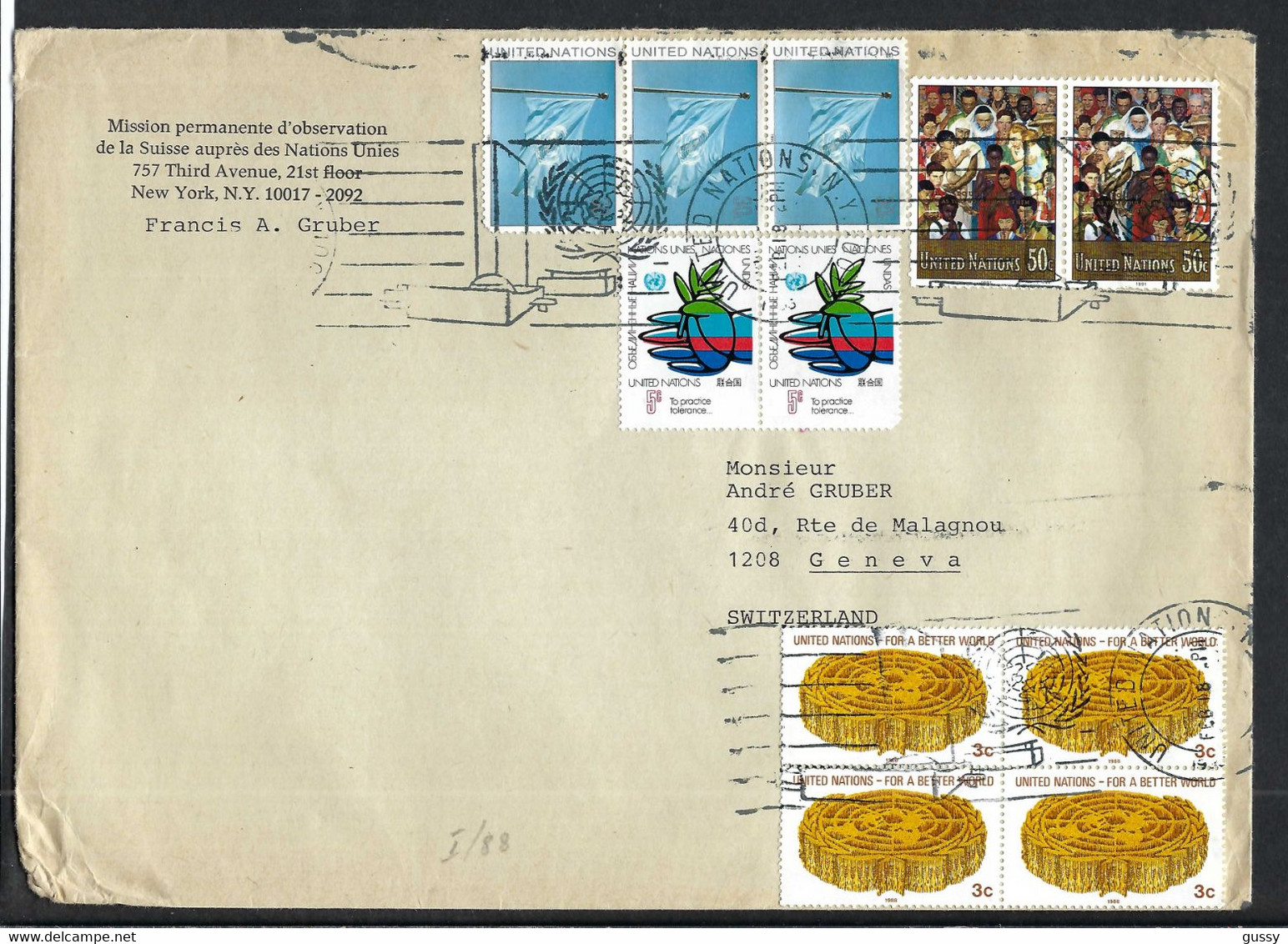 NATIONS-UNIES NEW-YORK Ca.1993:  LSC Pour Genève - Brieven En Documenten