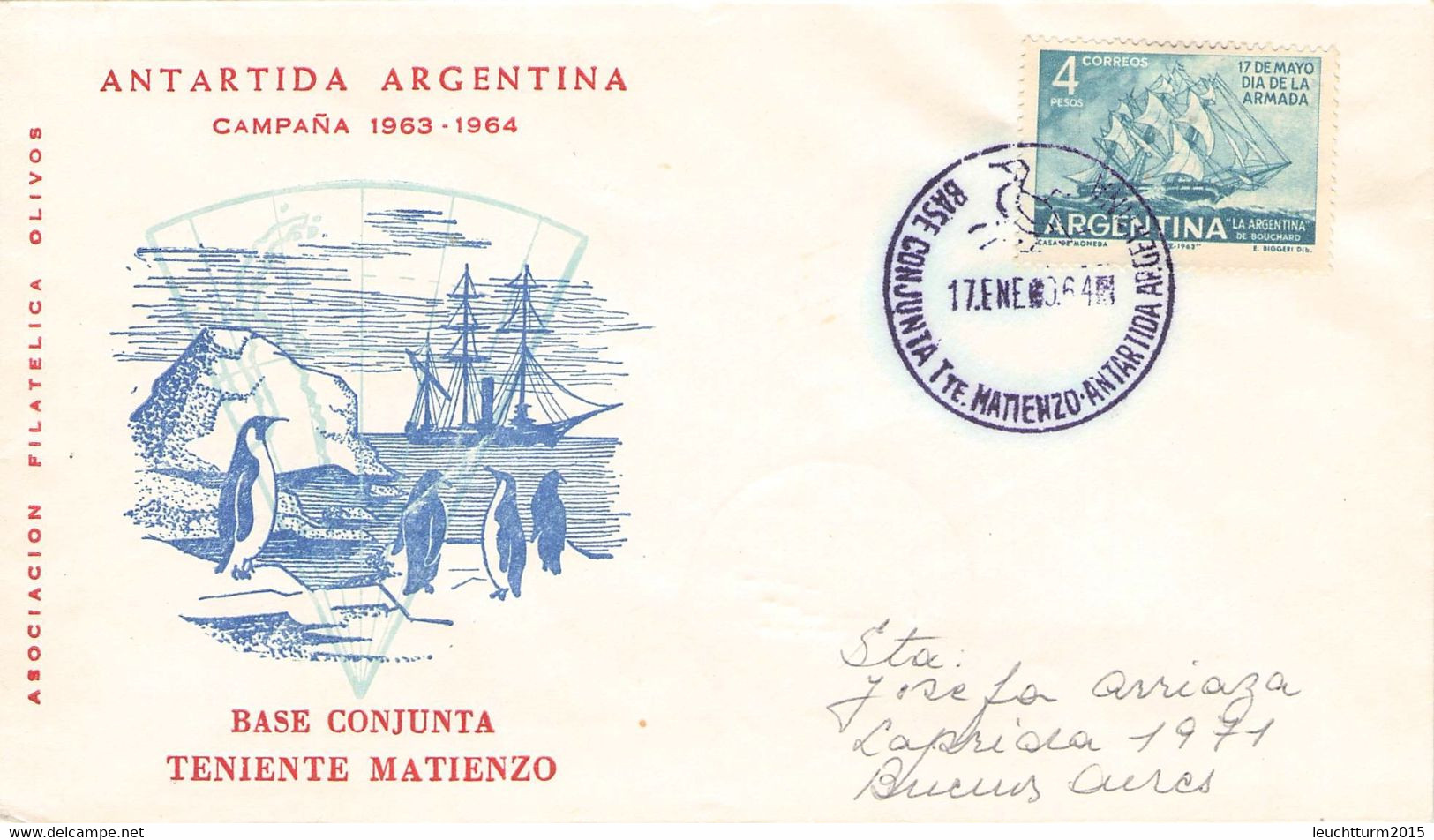 ARGENTINA - SPECIAL COVER 1964 BASE CONJUNTA TENIENTE MATIENZO / ZL74 - Lettres & Documents