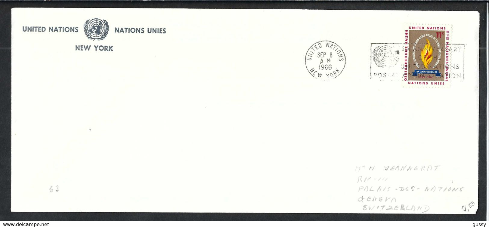 NATIONS-UNIES NEW-YORK 1966: LSC Pour Genève - Storia Postale