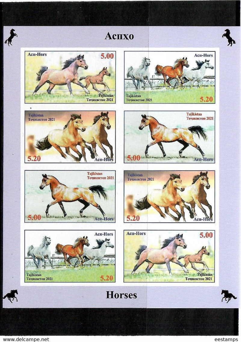 Tajikistan 2021 . Horses. Imperf.  M/S Of 8 - Tadjikistan