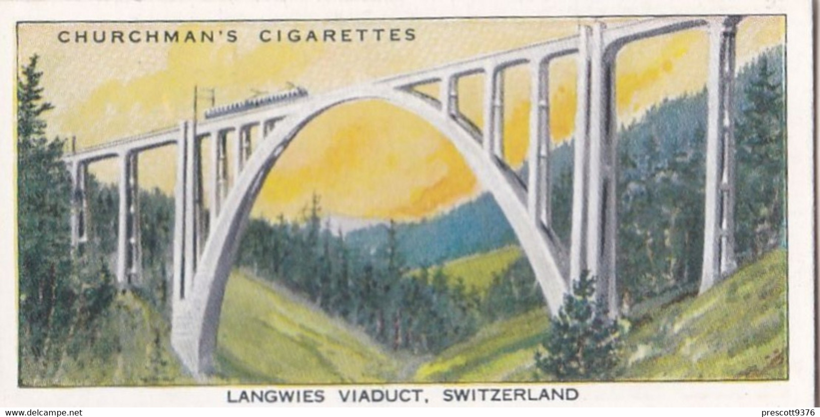 Wonderful Railway Travel, 1937 - 35 Langwies Viaduct, Switzerland  - Churchman Cigarette Card - Trains - Churchman