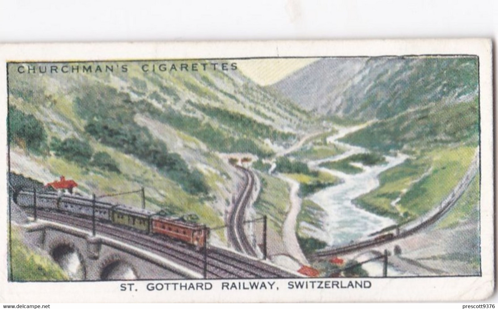 Wonderful Railway Travel, 1937 - 40 St Gotthard Railway Switzerland  - Churchman Cigarette Card - Trains - Churchman