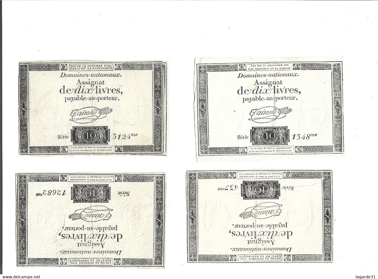 Lot De 7 Assignat De Dix Livres Payable Au Porteur Serie 10 TAIRAUD - Assignats