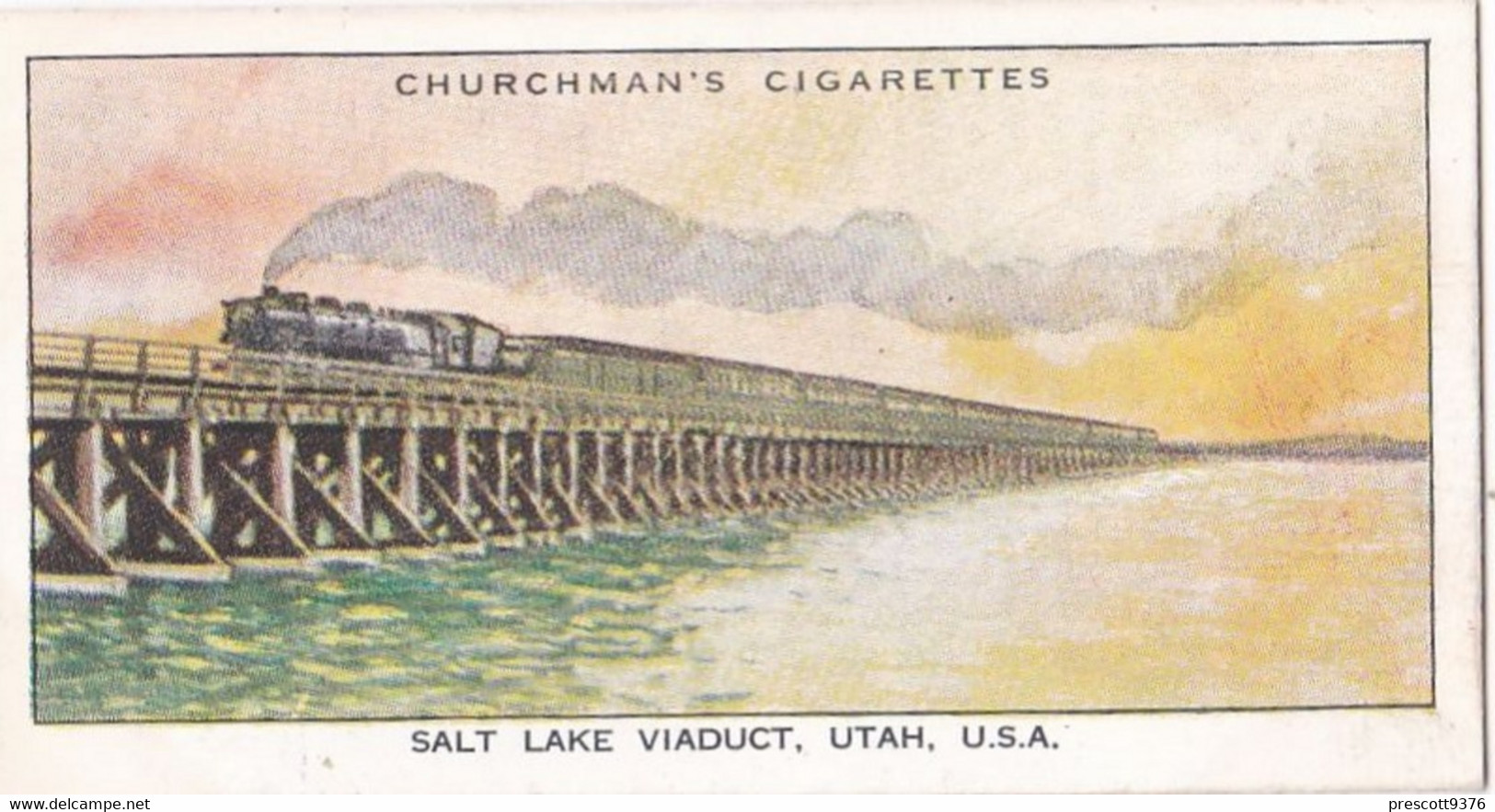 Wonderful Railway Travel, 1937 - 50 Salt Lake Viaduct, Utah, USA - Churchman Cigarette Card - Trains - Churchman