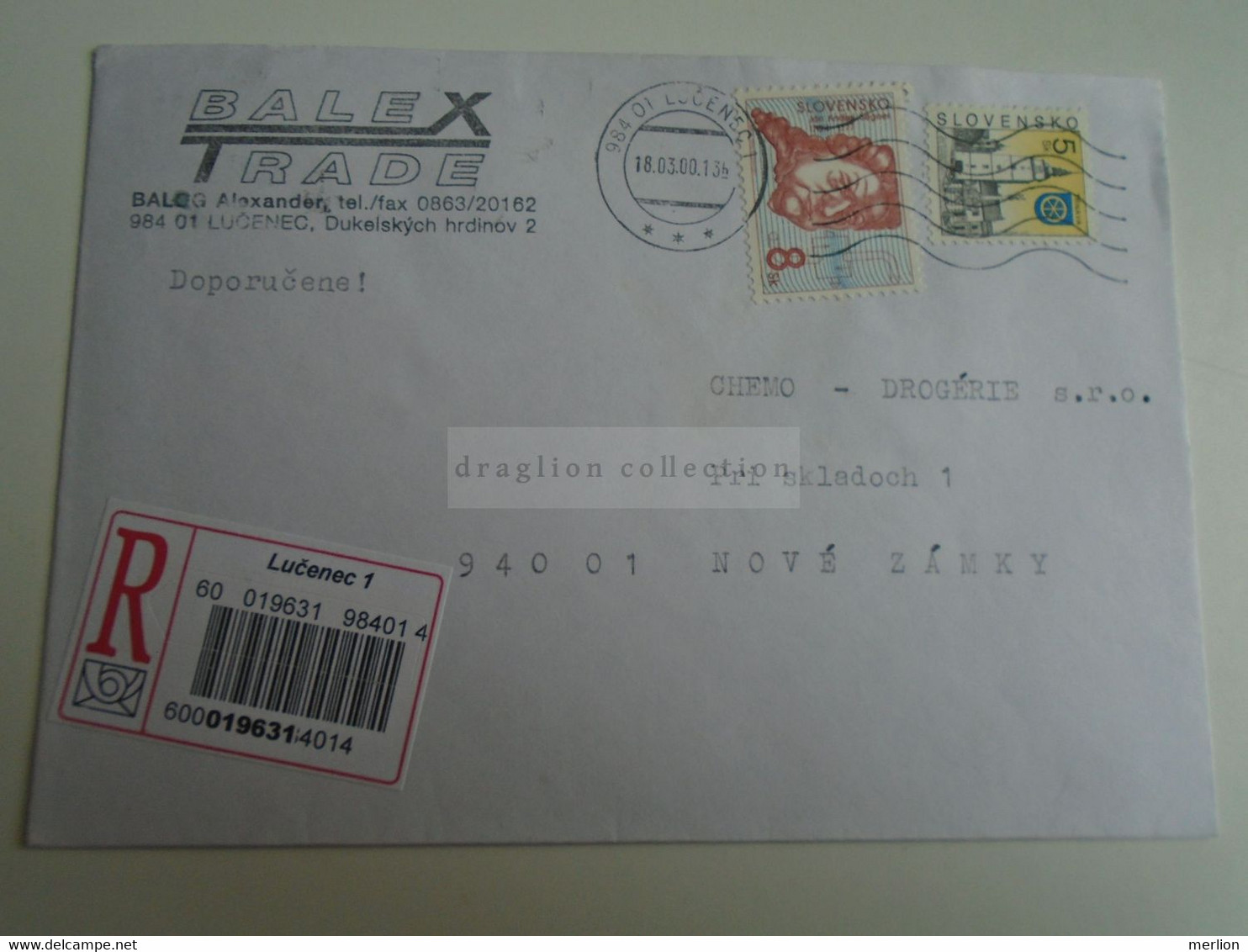 D189928  Slovensko  Slovakia   Registered Cover    2000 Lucenec   Sent To Nove Zamky - Briefe U. Dokumente