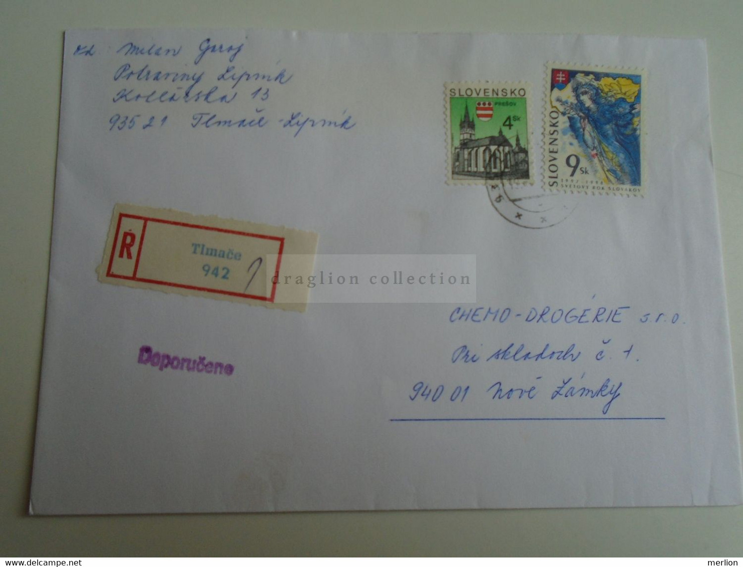 D189930   Slovensko  Slovakia   Registered Cover    1999 TLMACE Lipnik    Sent To Nove Zamky - Brieven En Documenten
