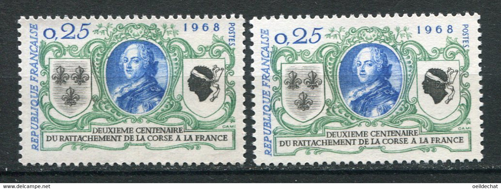 23493 FRANCE N°1572** 25c. Rattachement De La Corse : Re-entry Du Noir + Normal (non Fourni) 1968  TB - Nuovi