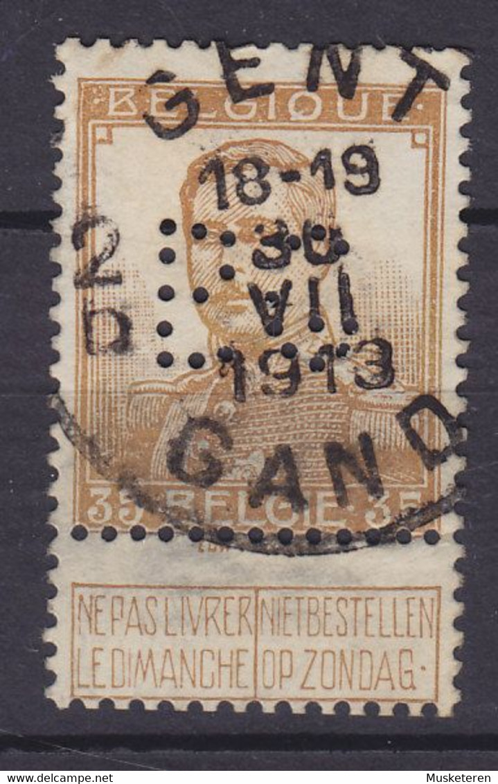 Belgium Perfin Perforé Lochung 'BG' 1912 Mi. 94, 35c. Albert I. Deluxe GENT Gand 1913 Cancel !! (2 Scans) - 1909-34