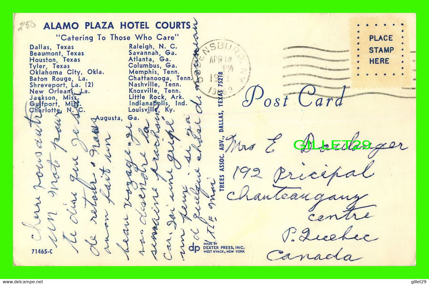 AUGUSTA, GA -  ALAMO PLAZA HOTEL COURTS - CIRCULÉE EN 1971 -  DEXTER PRESS INC - - Augusta