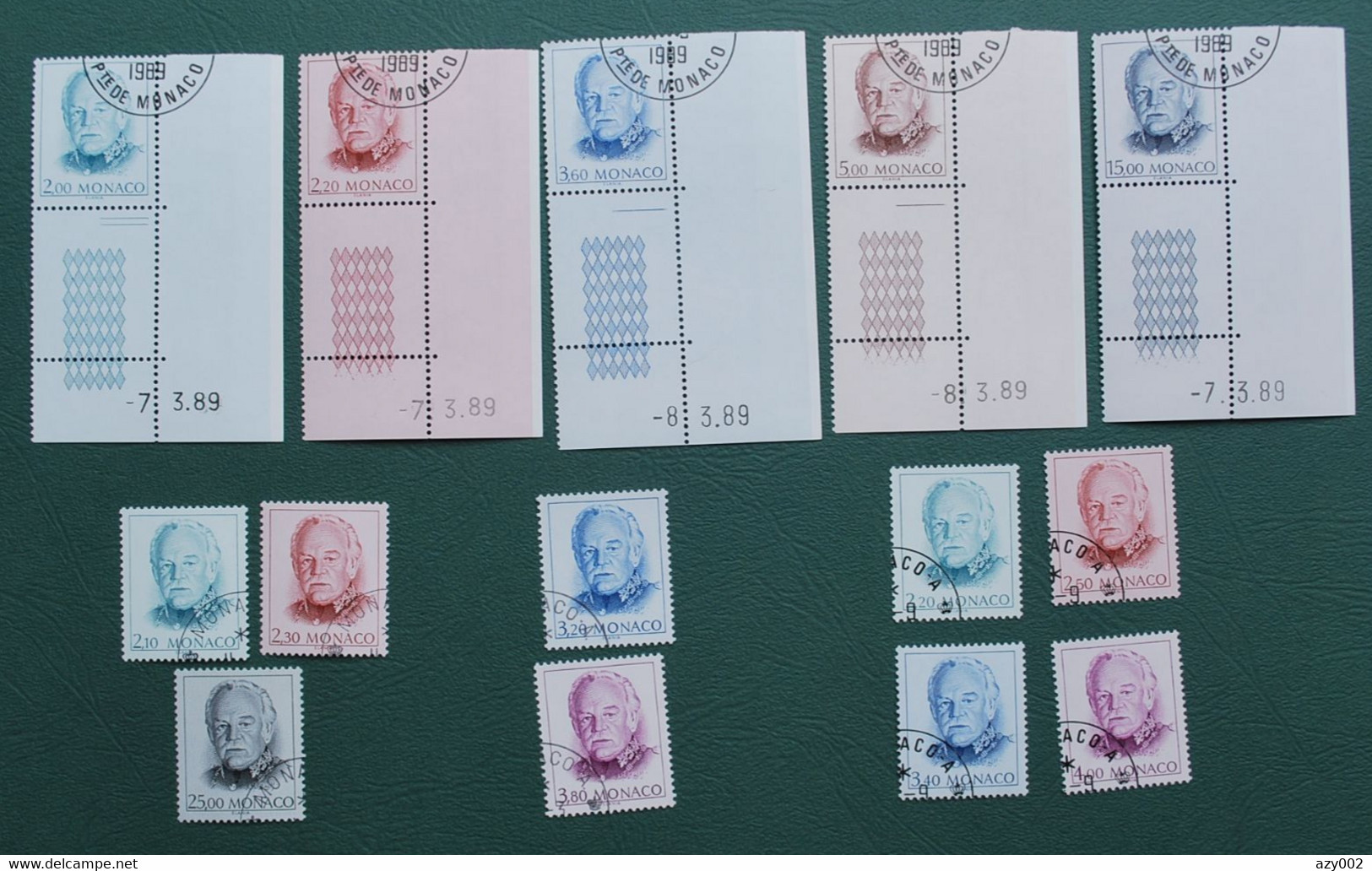 MONACO 1989-91 : Lot De 14 Timbres "Prince Rainier" Dont 5 Coins Datés Oblitérés +++ Parfait état +++ - Usados