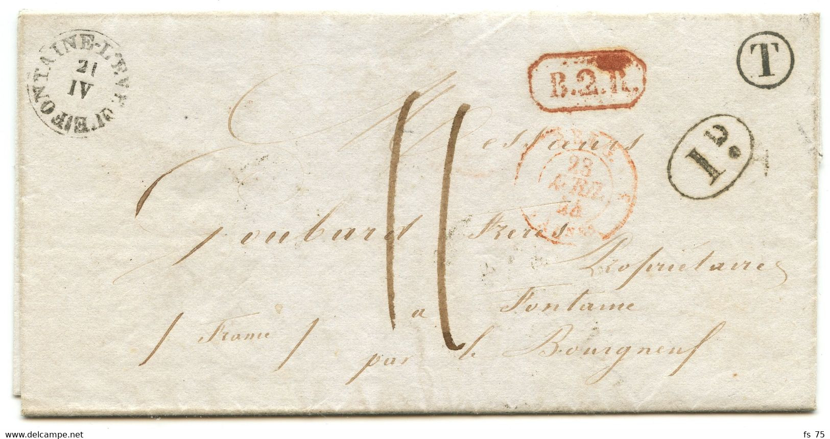 BELGIQUE - T18 FONTAINE L'EVEQUE + BOITE T SUR LETTRE AVEC CORRESPONDANCE DE FORCHIES LA MARCHE, 1844 - Landpost (Ruralpost)