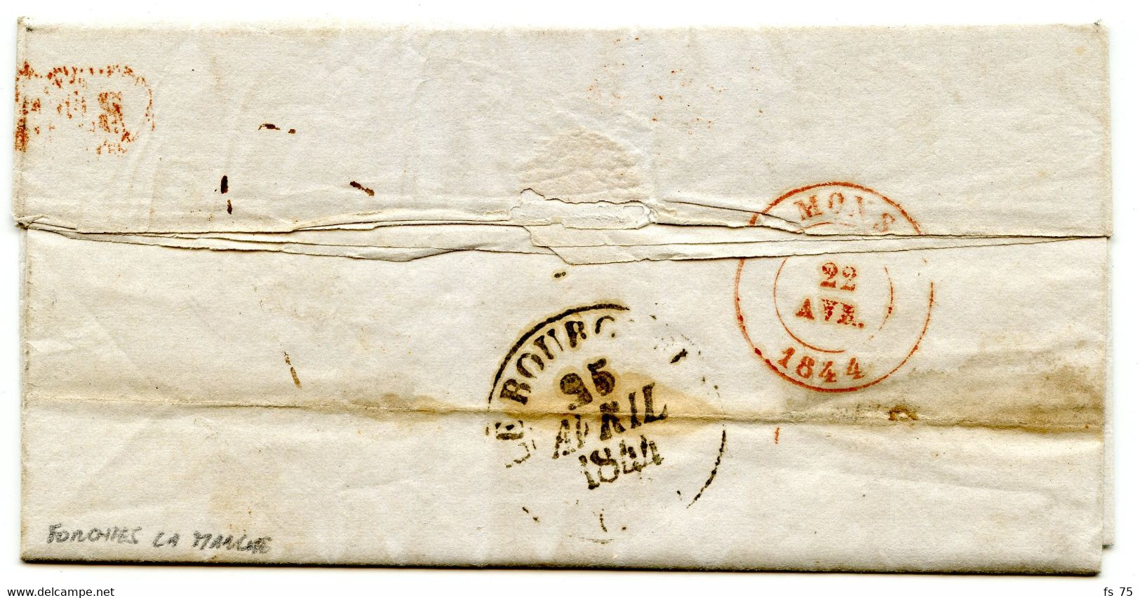 BELGIQUE - T18 FONTAINE L'EVEQUE + BOITE T SUR LETTRE AVEC CORRESPONDANCE DE FORCHIES LA MARCHE, 1844 - Posta Rurale