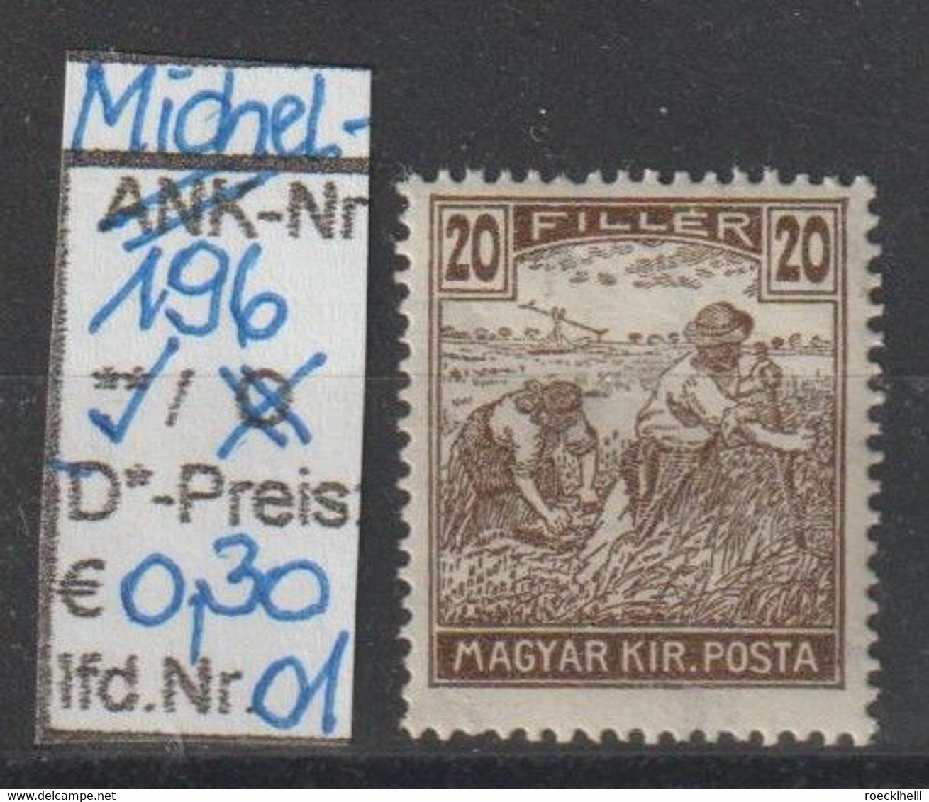 1916 - UNGARN - FM/DM "Schnitter" 20 F Braun - ** Postfrisch - S.Scan  (hu 196  01-02  Magyar) - Unused Stamps