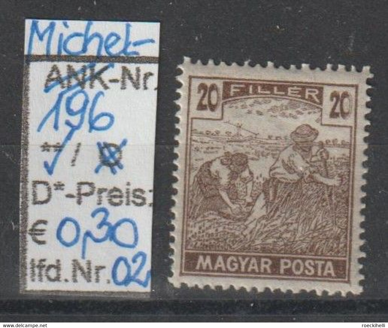1916 - UNGARN - FM/DM "Schnitter" 20 F Braun - ** Postfrisch - S.Scan  (hu 196  01-02  Magyar) - Unused Stamps