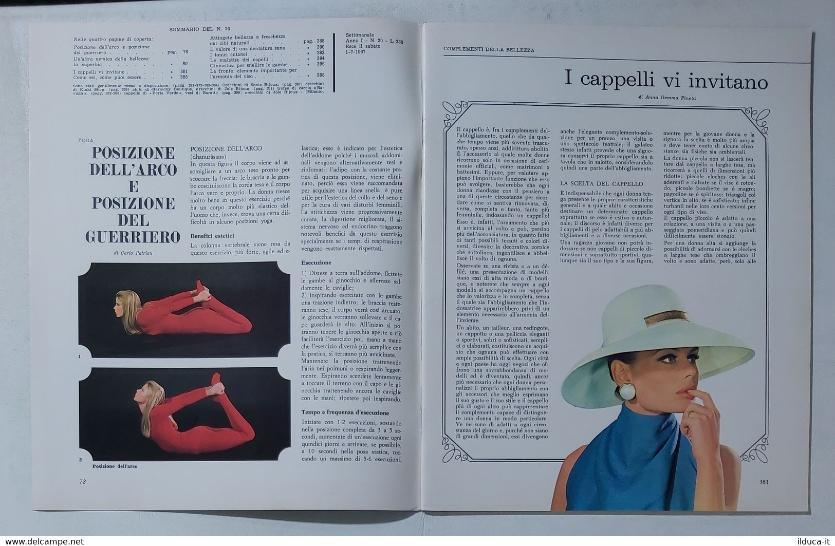 14785 SPECCHIO D'ORO Enciclopedia Della Bellezza - N. 20 1967 - Cappelli; Tonici - Lifestyle