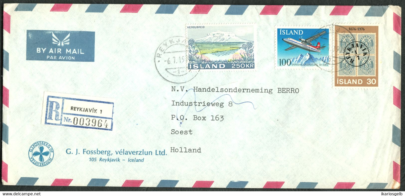 Island 1979 Deko Brief 3x Marken-frankiert + Airmail + Registered O Reykjavik > Soest Holland - Luftpost