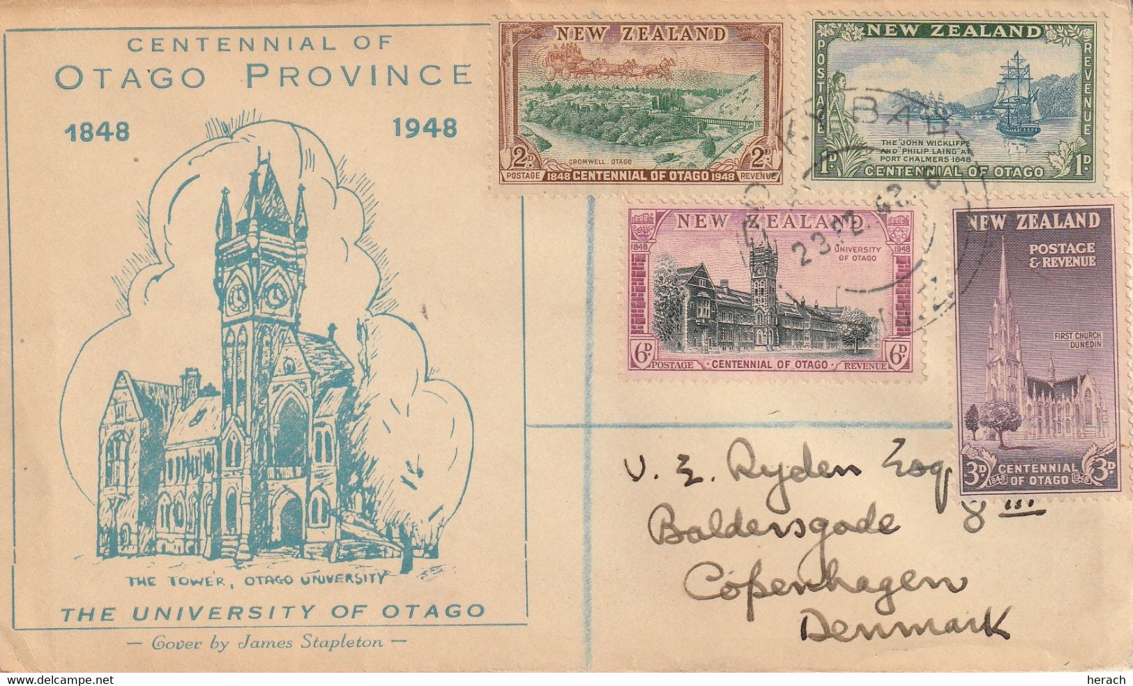 Nelle Zélande Lettre Pour Le Danemark 1948 - Covers & Documents