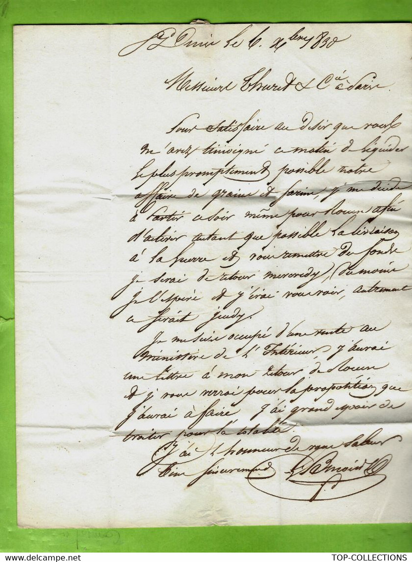 1830 REVOLUTION De JUILLET LETTRE De Benoist De St Denis Seine Pour Thuret Banque Place Vendome Paris V.TEXTE+HISTORIQUE - Documents Historiques