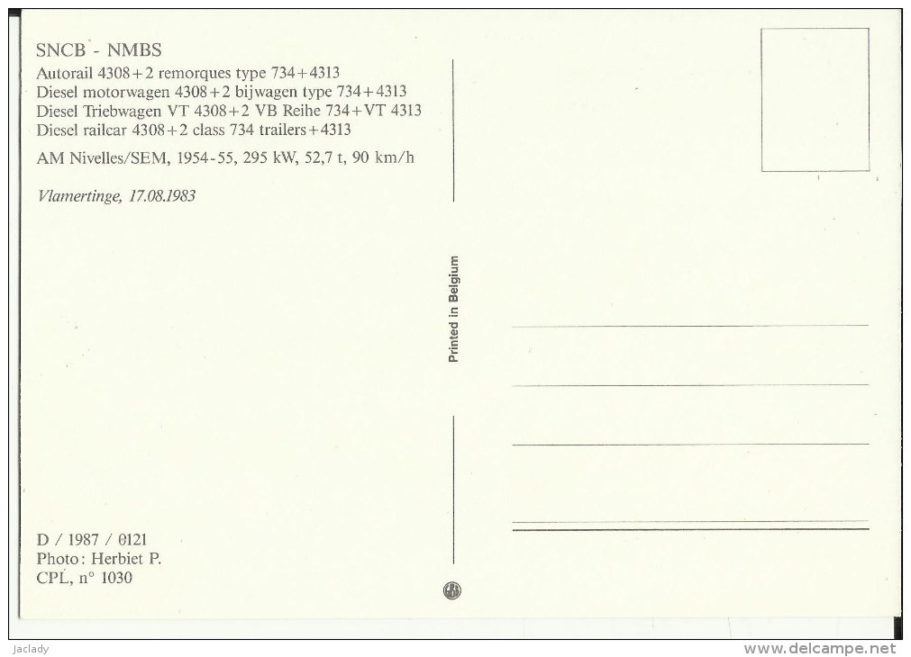 Vlamertinge -- SNCB - NMBS - Autorail  4308 + 2 Remorques Type 734 + 4313   (2 Scans) - Ieper