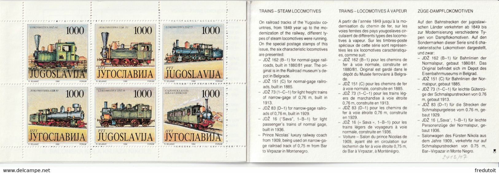 YOUGOSLAVIE - CARNET N°2412/7 ** (1992) Locomotives à Vapeur - Libretti