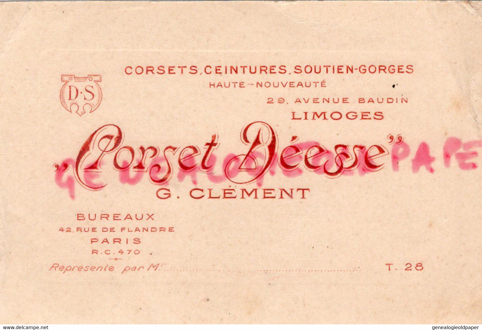 87-  LIMOGES- RARE CARTE CORSET DEESSE DS LINGERIE- G. CLEMENT -29 AVENUE BAUDIN- PARIS-42 RUE FLANDRE-CONFECTION - Textile & Vestimentaire