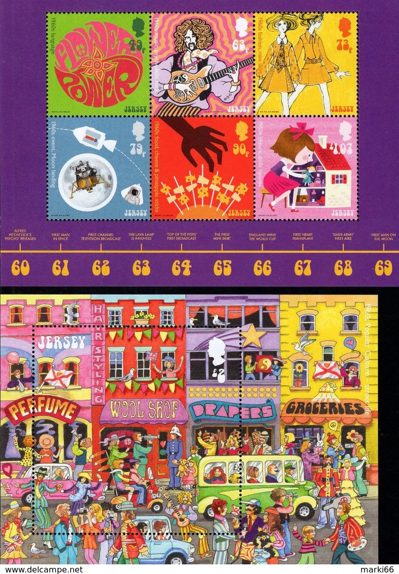 Jersey - 2018 - Popular Culture - The 60's - Mint Stamp Sheetlet + Souvenir Sheet - Jersey