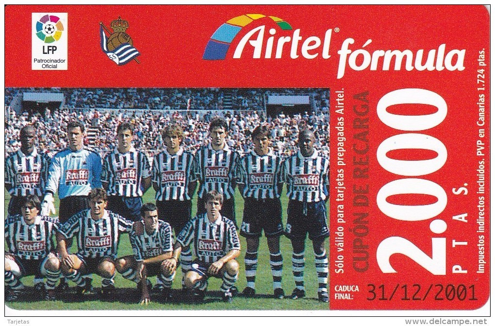 ACR-070 TARJETA DE AIRTEL DEL EQUIPO DE FUTBOL REAL SOCIEDAD 2000 PTAS (FOOTBALL) - Airtel