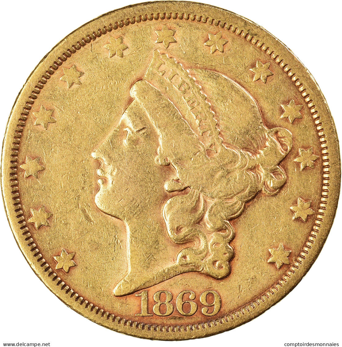 Monnaie, États-Unis, Liberty Head, $20, Double Eagle, 1869, U.S. Mint, San - 20$ - Double Eagles - 1877-1901: Coronet Head (Tête Couronnée)