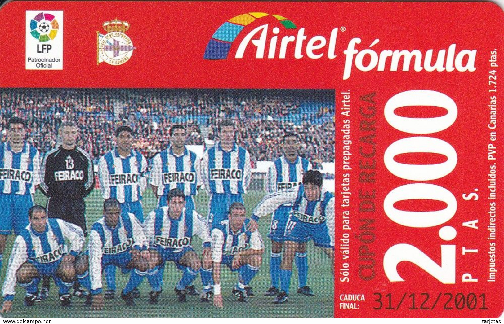 ACR-073 TARJETA DE ESPAÑA DE FUTBOL DEPORTIVO CORUÑA (FOOTBALL) AIRTEL - Airtel