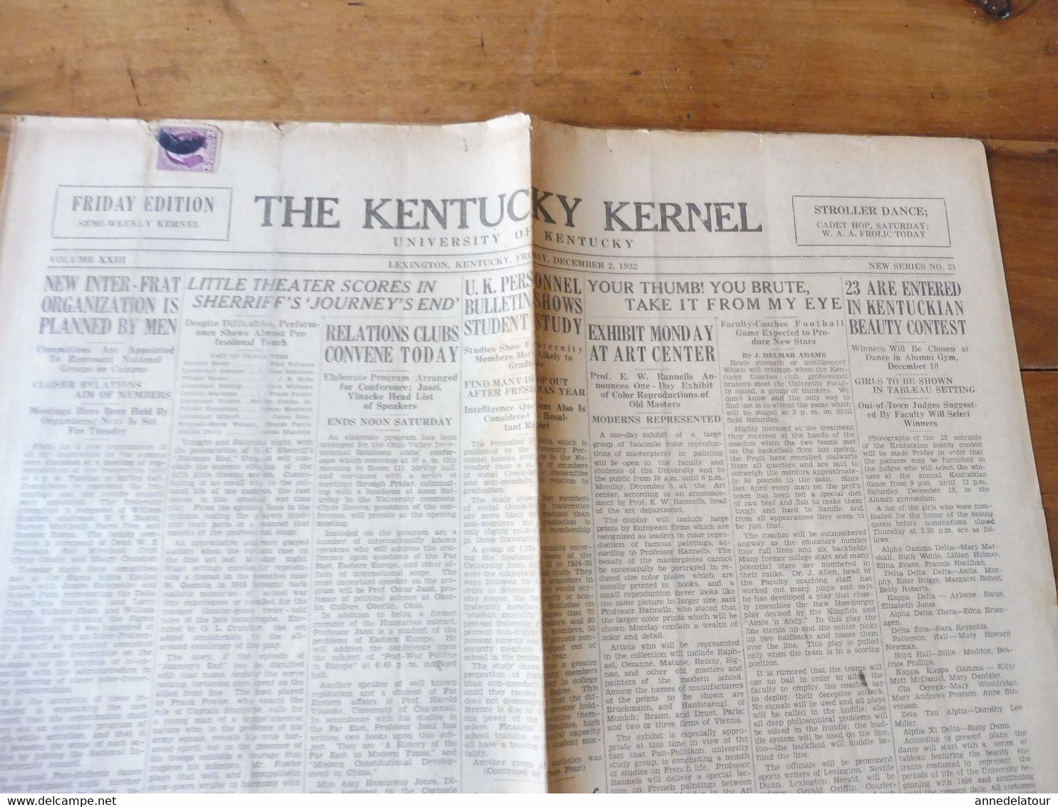 1932  THE KENTUCKY KERNEL  ( With  Stamp WASHINGTON ) Cadet Hop.. And So On - News/ Current Affairs