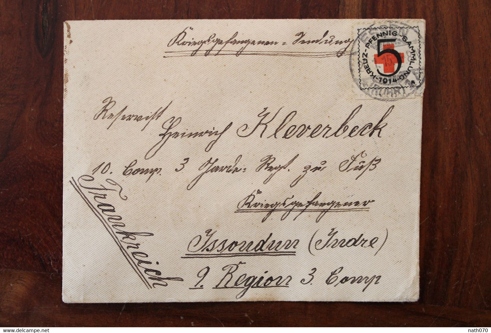 1915 Rotes Kreuz 1914 Essen Issoudun Surcharge Croix Rouge France Cover Ww1 Wk1 Timbre Seul KG - Cartas & Documentos