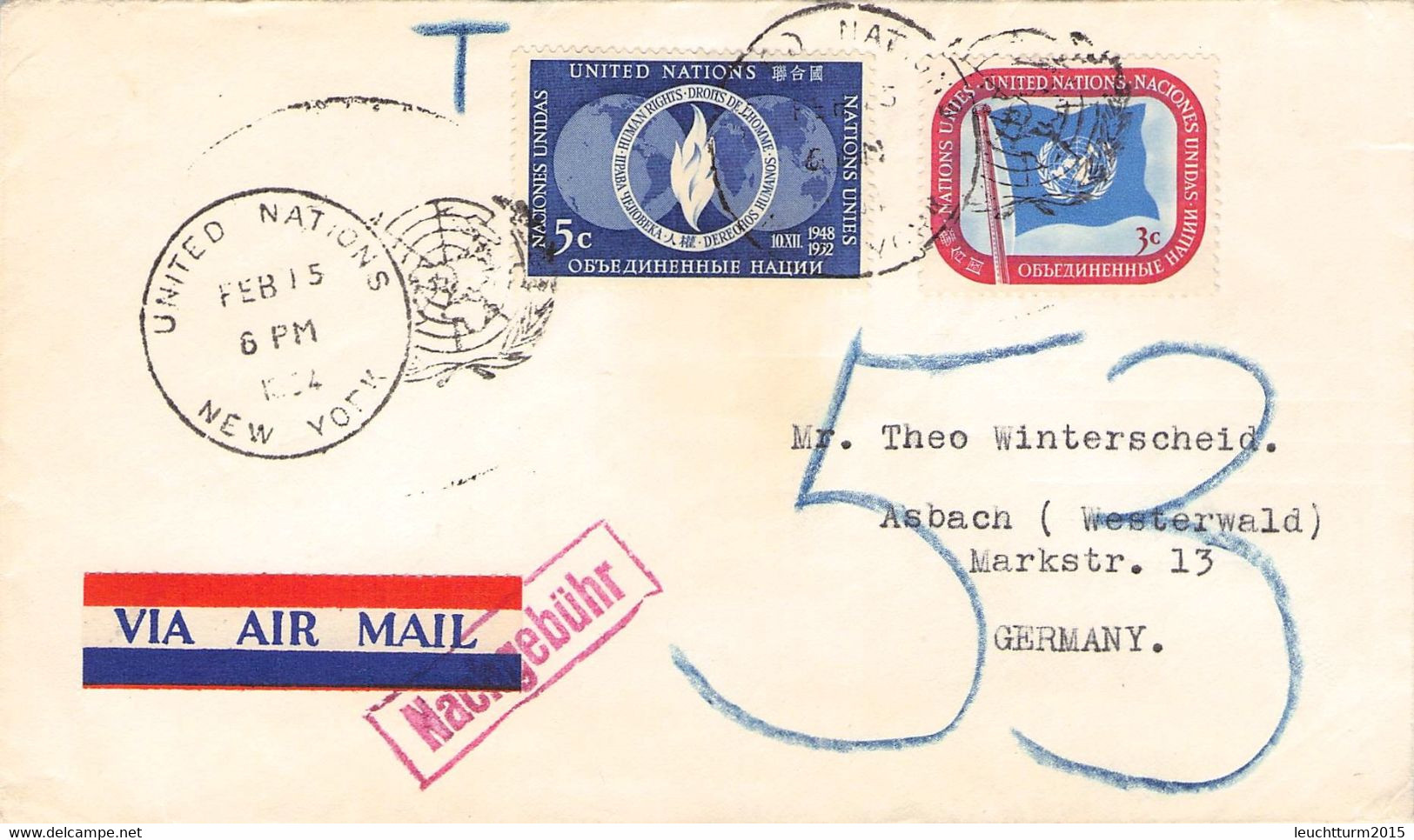 UNITED NATIONS - AIRMAIL 1964 > ASBACH/DE / ZL83 - Aéreo