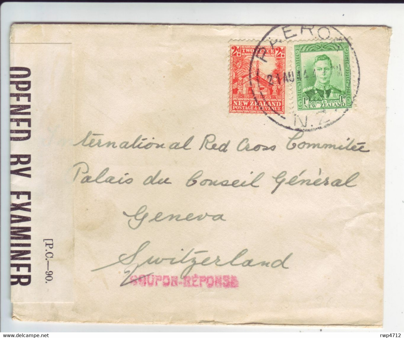 NEW ZEALAND  Zensurbrief  Censored Cover Lettre 1944 To Red Cross Geneva - Covers & Documents