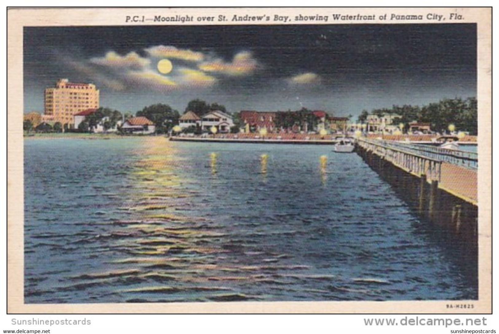 Florida Panama City Moonlight Over St Andrew's Bay 1953 Curteich - Panama City