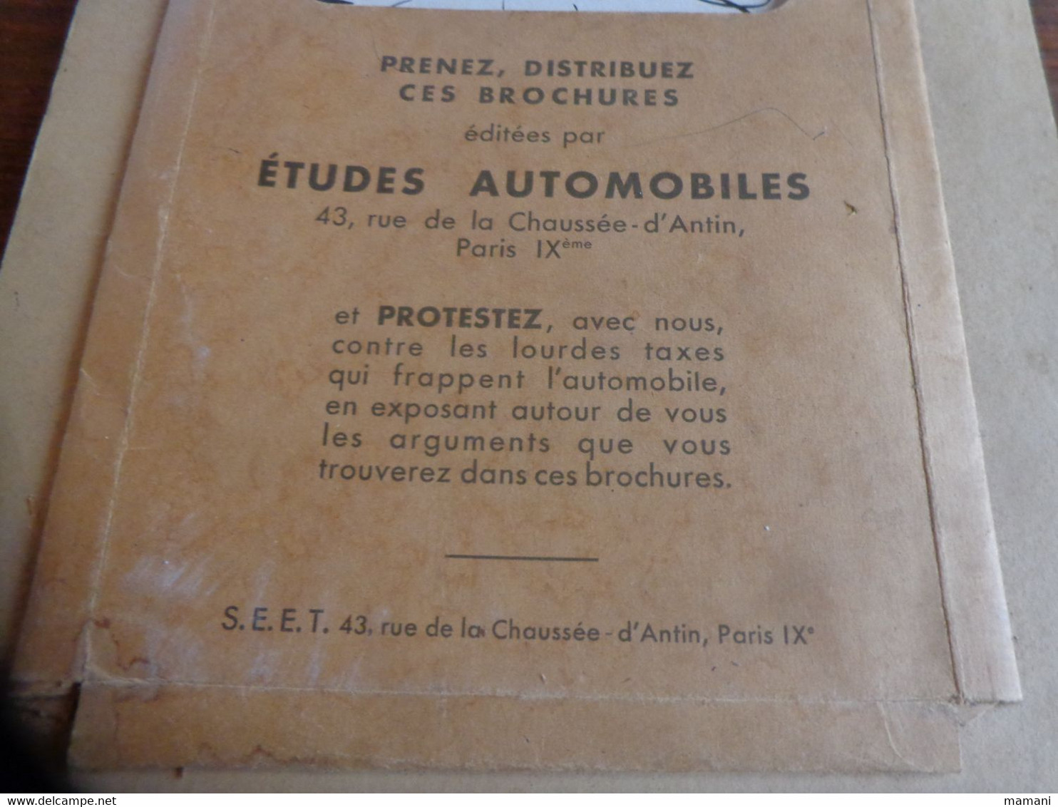 Distribution De Brochures -etudes Automobiles -SEER Paris -la Detestable Vignette - Advertising