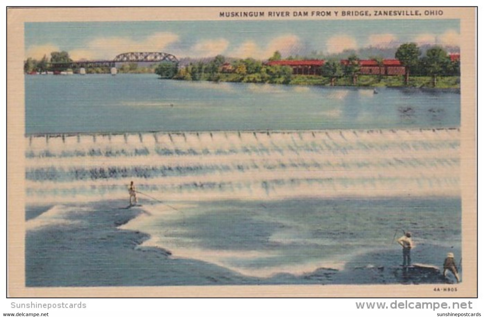 Ohio Zanesville Fishing At Muskingum River Dam From Y Bridge Curteich - Zanesville