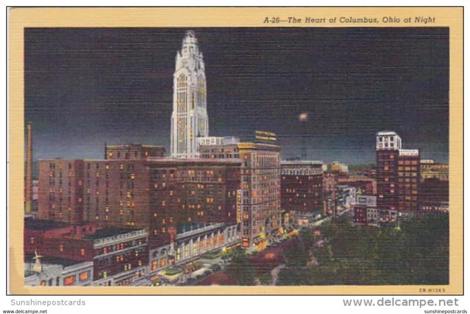 Ohio Columbus Skyline At Night Curteich - Columbus