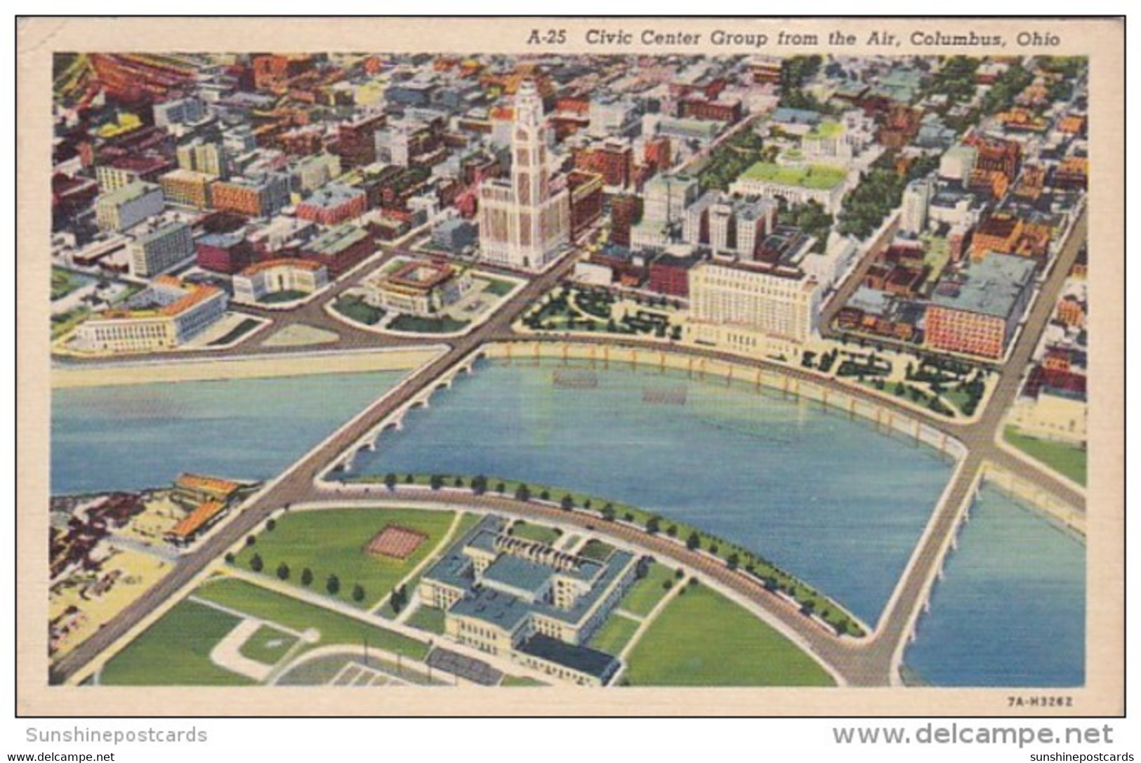 Ohio Columbus Aerial View Of Civic Center Group 1940 Curteich - Columbus