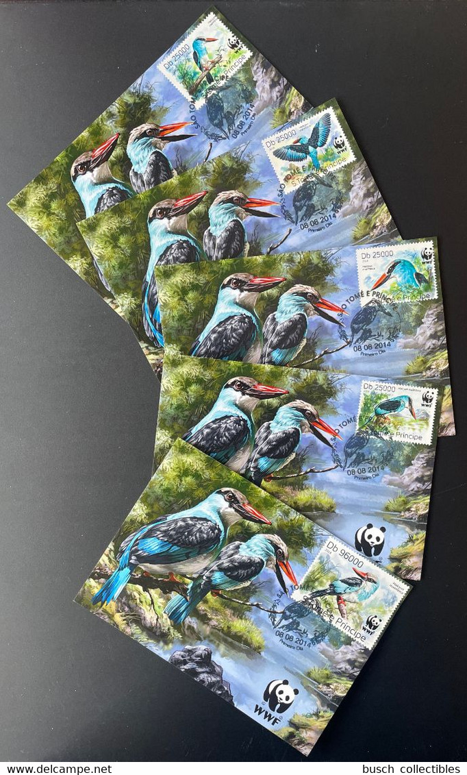 S. Tomé E Principe 2014 Mi. 5659 - 5663 Carte Maximum Maxi Card WWF Panda Bird Oiseau Vogel Halcyon Fauna Faune - Sao Tome And Principe
