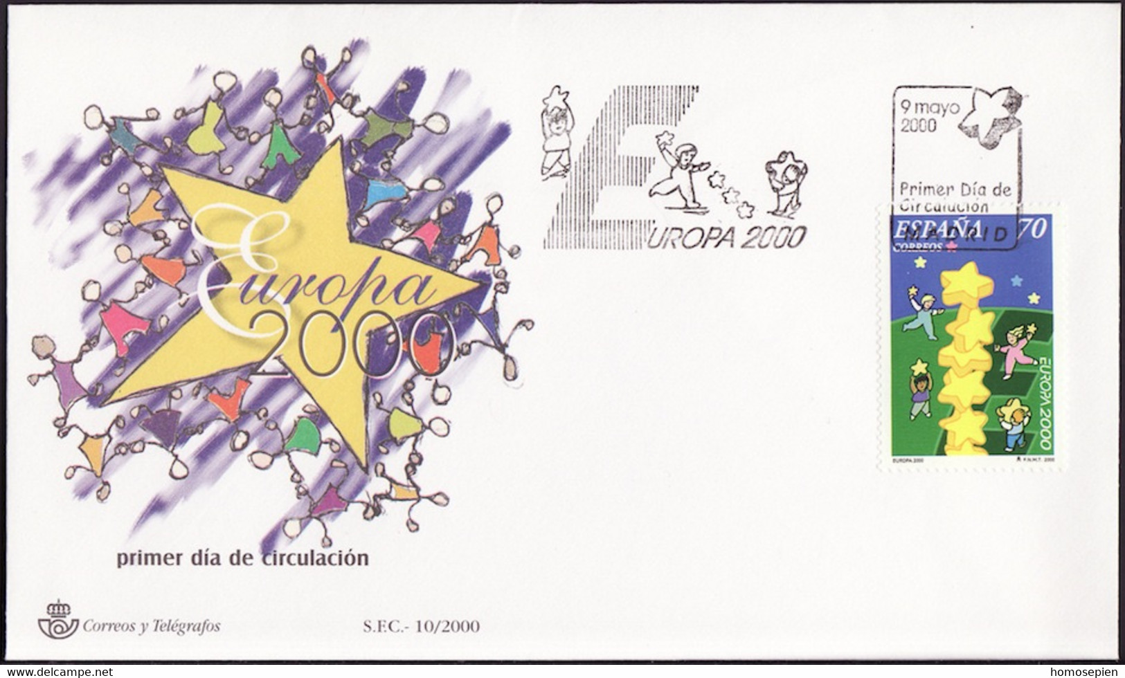 Europa CEPT 2000 Espagne - Spain - Spanien FDC Y&T N°3274 - Michel N°3540 - 70p EUROPA - 2000