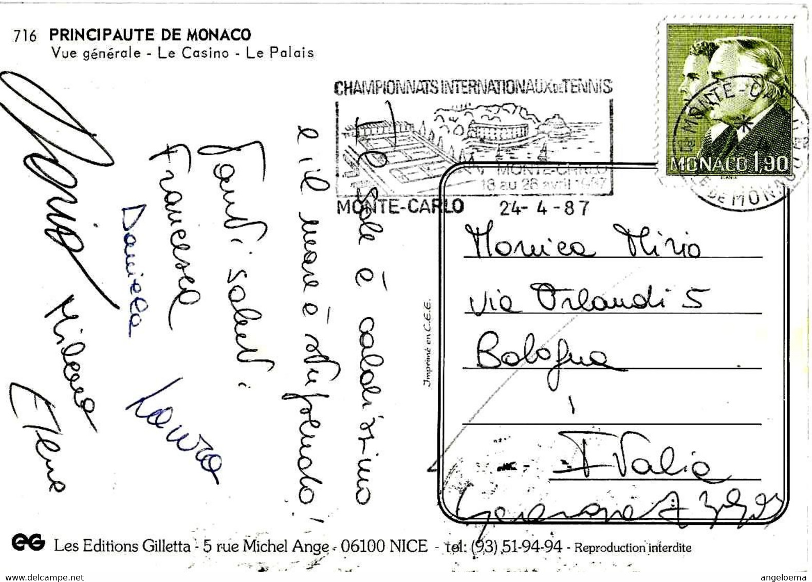 PRINCIPATO MONACO - 1987 MONTECARLO Campionati Internaz.tennis - Annullo A Targhetta Su Cartolina Illustrata - 6794 - Lettres & Documents