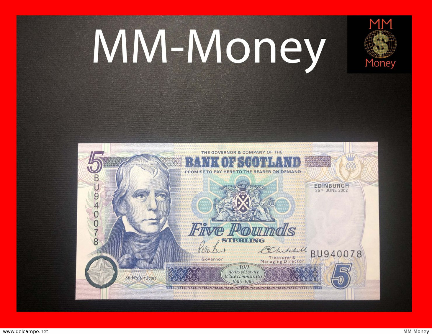 SCOTLAND 5 £  25.6.2002  P. 119    Bank Of Scotland  "commemorative 300 Years"   UNC - 5 Pounds