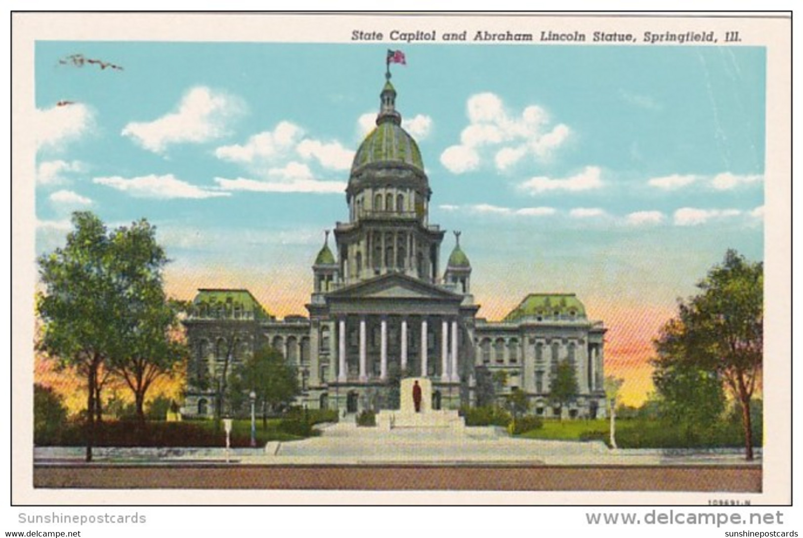 Illinois Springfield State Capitol And Abraham Lincoln Statue Curteich - Springfield – Illinois