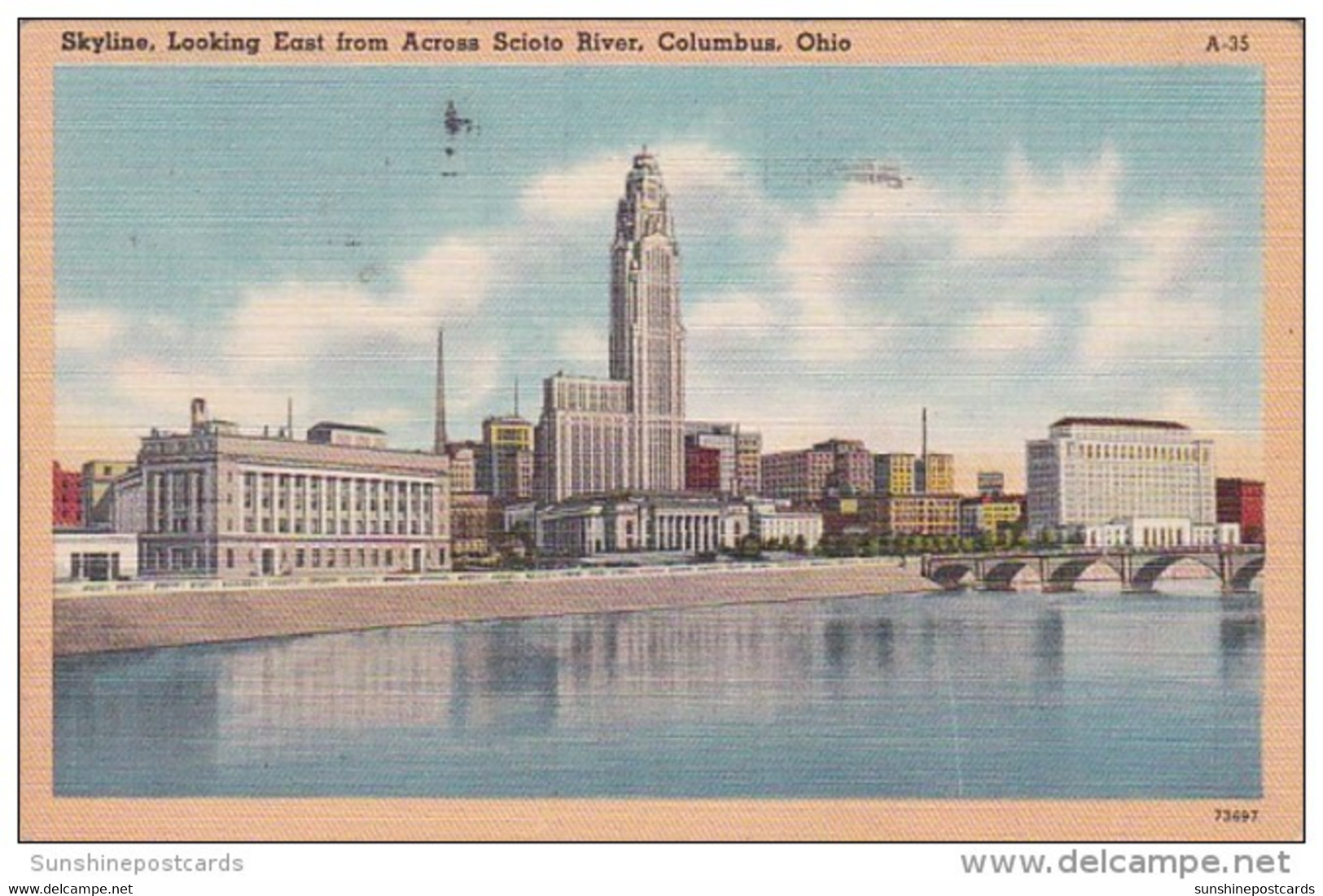 Ohio Columbus Skyline Looking East From Across Scioto River 1949 - Columbus