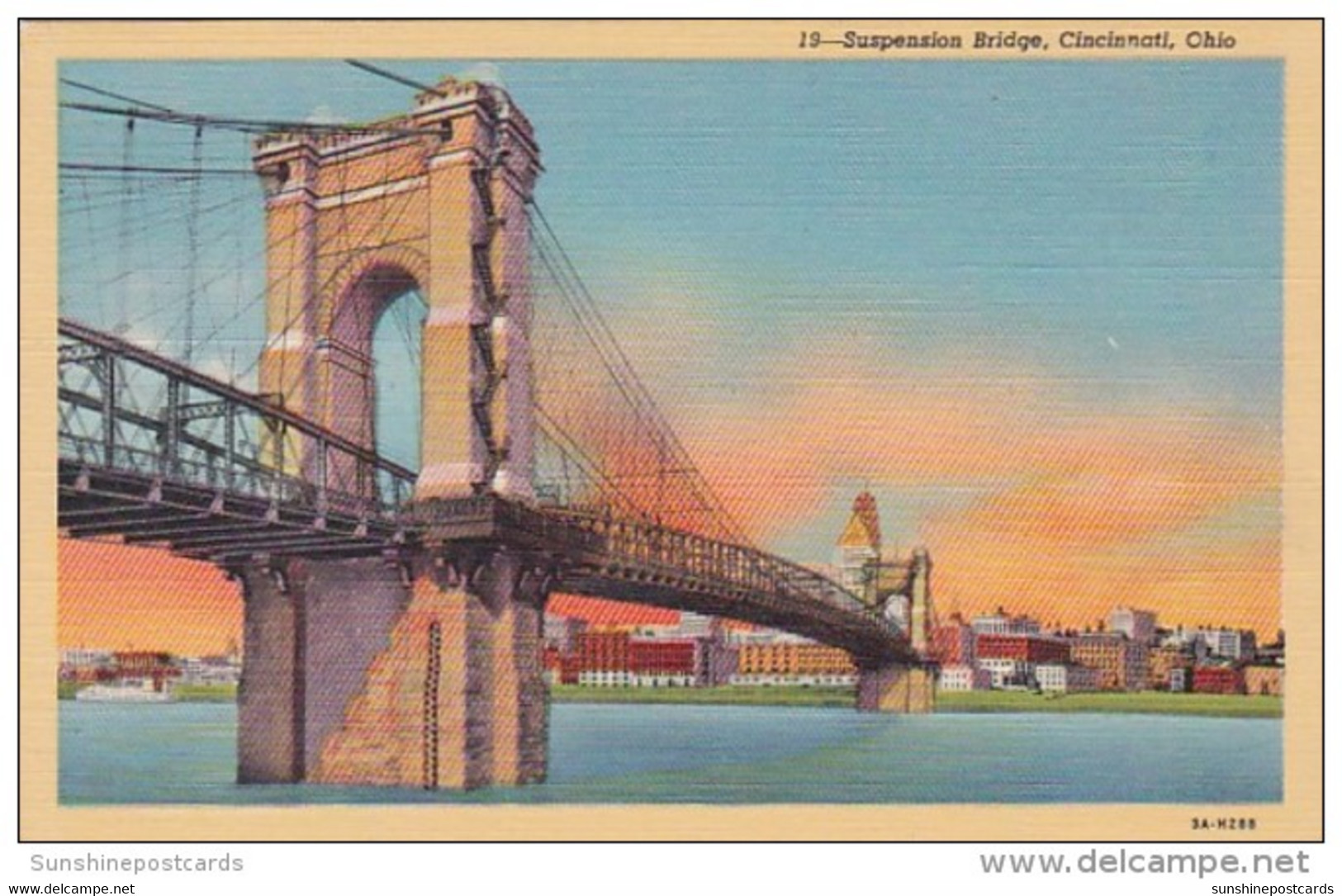 Ohio Cincinnati Suspension Bridge Curteich - Cincinnati