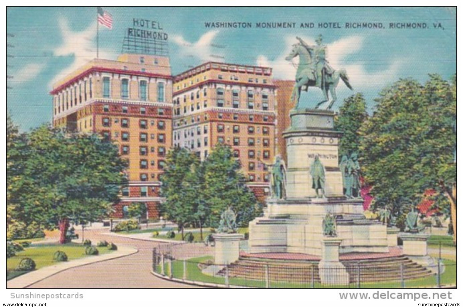 Virginia Richmond Washington Monument And Hotel Richmond 1951 - Richmond